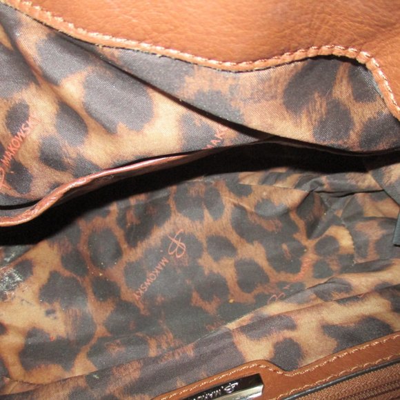 b. Makowsky Brown BOHO Hobo Sling Leopard Lining Shoulder Bag - Picture 6 of 10